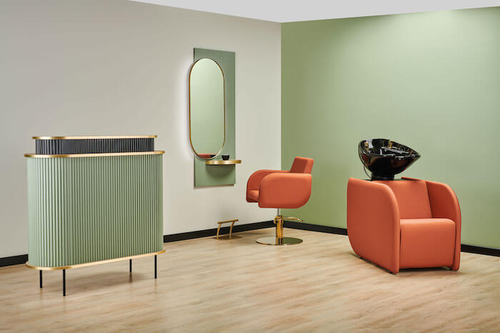 Kolorowy salon fryzjerski z meblami Levante Ayala Salon fryzjerski – inspiracje z wykorzystaniem kolorowych mebli Levante