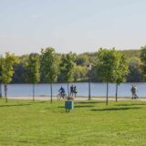 Zalew Nowohucki z trawnikiem i roślinami