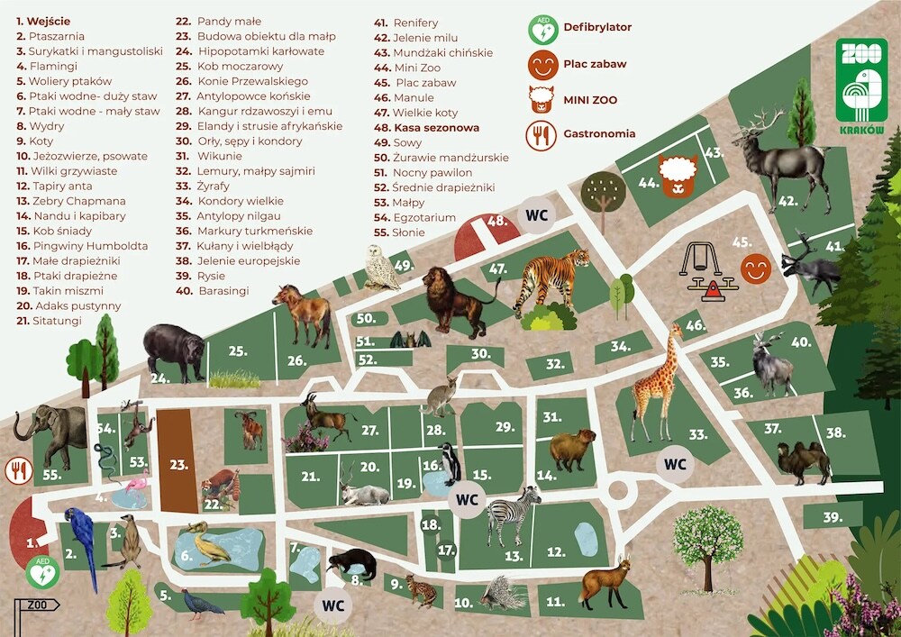 ZOO Kraków - mapa i lista zwierząt 