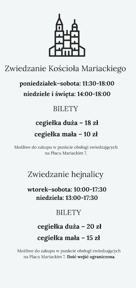 godziny zwiedzania i ceny biletów w Kościele Mariackim 