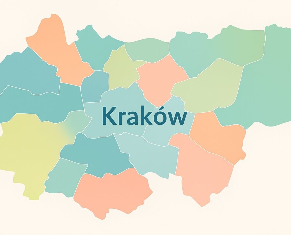 dzielnice Krakowa - podzielona mapa na 18 części