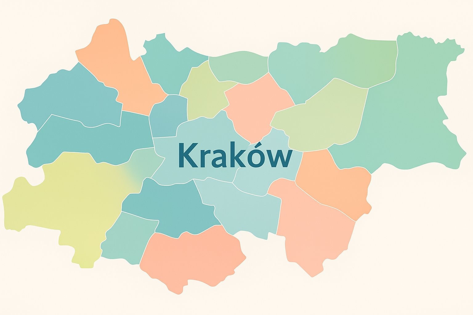 dzielnice Krakowa - podzielona mapa na 18 części