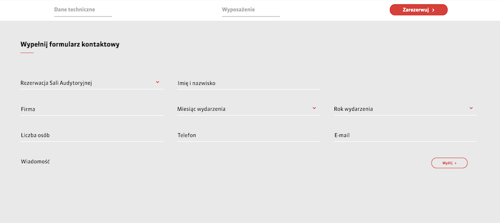 organizowanie wydarzenia w ICE - formularz kontaktowy 