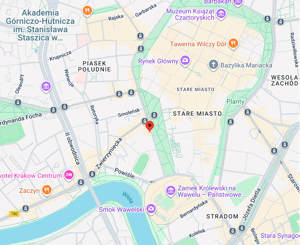  muzeum iluzji Kraków - mapka z lokalizacją