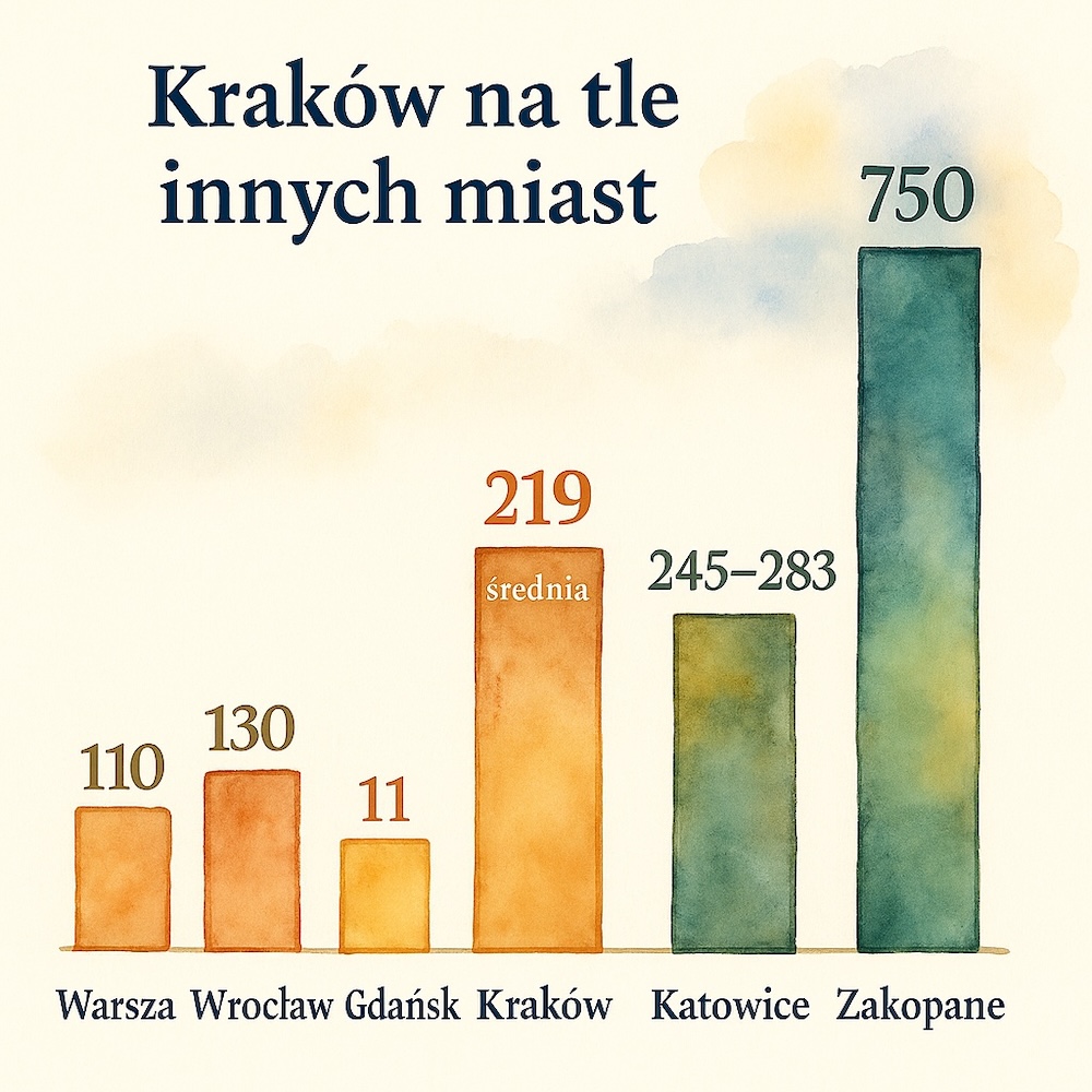 wysokości miast w Polsce - porównanie kraków na tle innych miast - porównanie wysokości