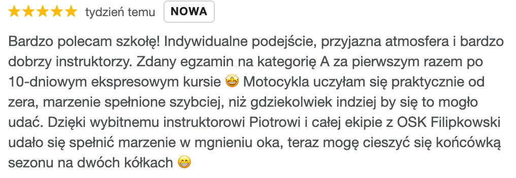 Wczasy z prawem jazdy – opinie o wysokiej zdawalności Opinia o wczasach z prawem jazdy potwierdzająca wysoką zdawalność
