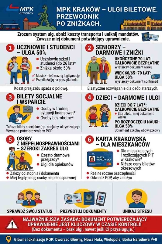 zniżki biletowe na komunikację w Krakowie dostępne zniżki biletowe w mpk kraków