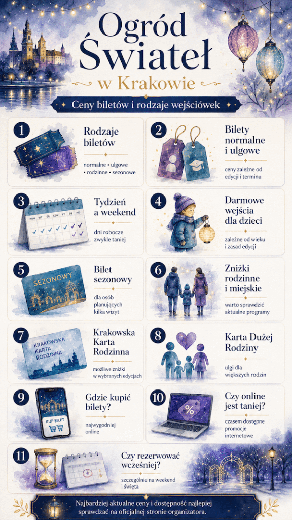 Ogród Świateł Kraków – rodzaje wejściówek Ogród Świateł Kraków – ceny biletów