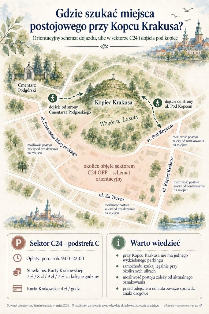 Schemat postoju przy Wzgórzu Lasoty Kopiec Krakusa – parking i sektor C24