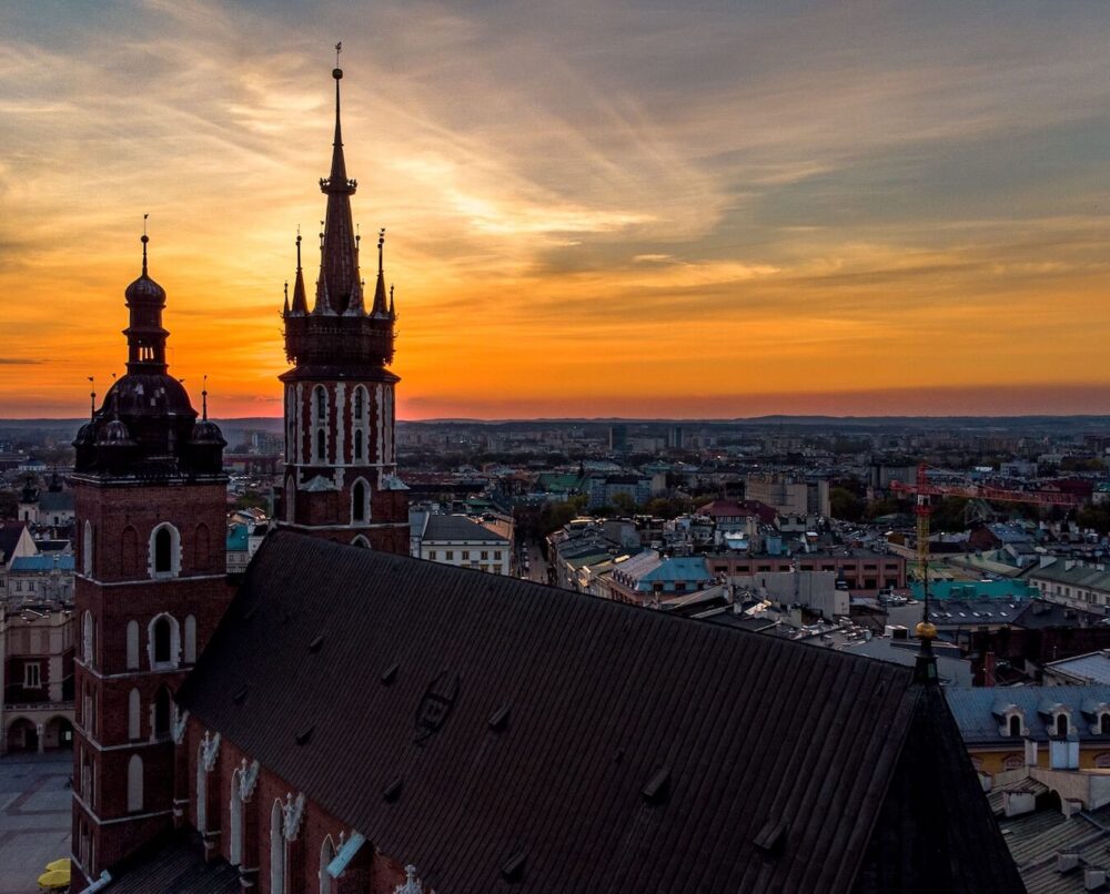 Kościół Mariacki o zachodzie słońca